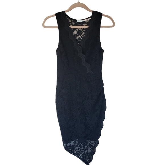 UO Kimchi Blue Black Lace Cocktail Asymmetric Bodycon Dress Sleeveless - Picture 2 of 8